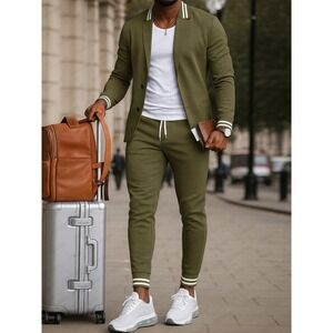 Coofandy Mens Athletic Inspired Blazer Pants Set Green Medium  Drawstring Pants
